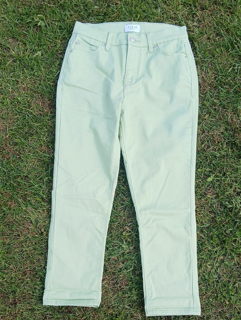 Curve Appeal High Rise Ankle Crop Skinny Mint Green Stretch Soft Fabric Jeans